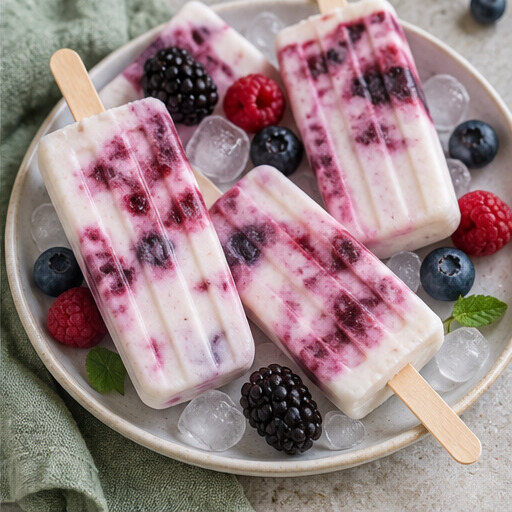 Picolé cremoso de frutas vermelhas
